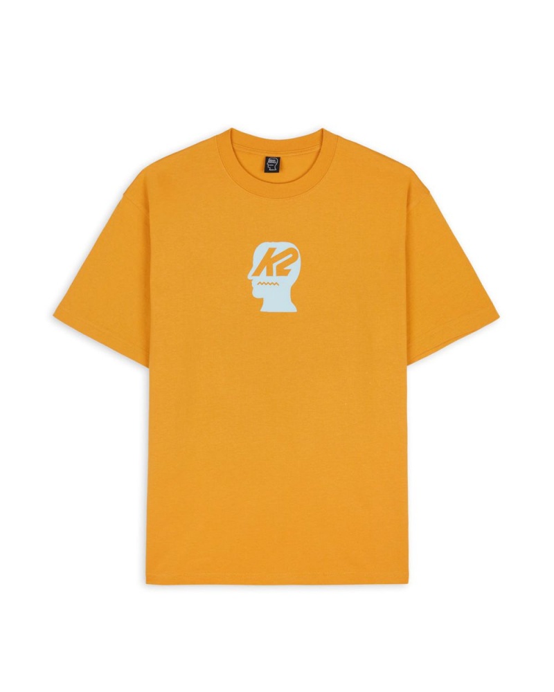 Orange Brain Dead X K2 Logo Lockup T-Shirt | USA HOKU37145