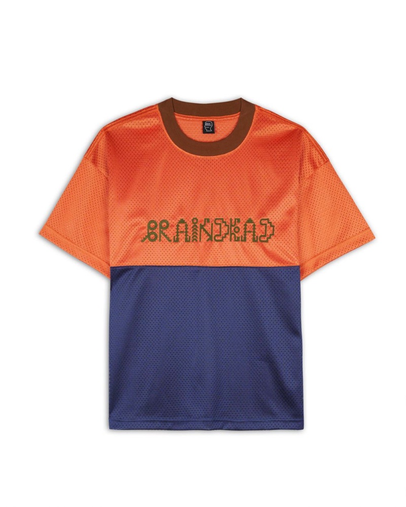 Orange Navy Brain Dead Maze Football Mesh T-Shirt | USA GZAM75612