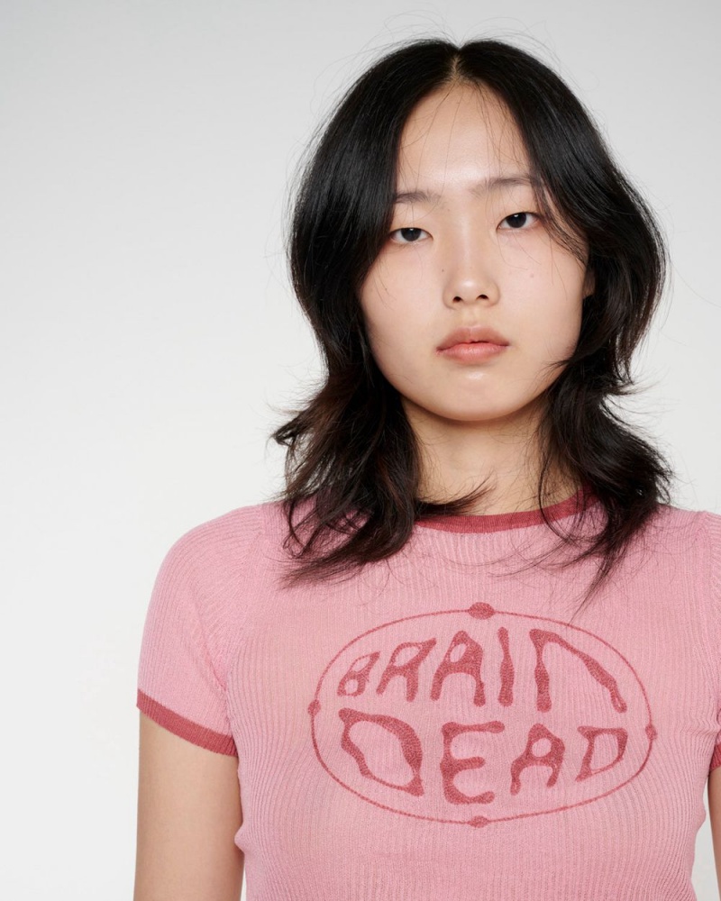 Pink Brain Dead Worldwide Threadbare Knit Top T-Shirt | USA AXIN46570