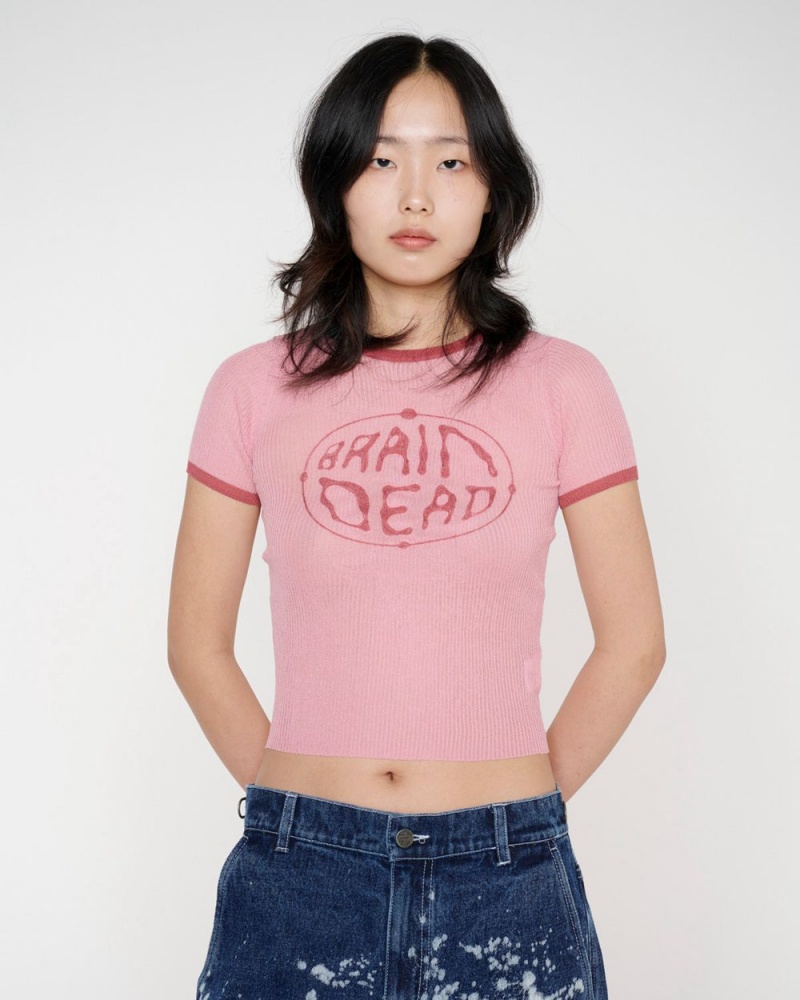 Pink Brain Dead Worldwide Threadbare Knit Top T-Shirt | USA AXIN46570