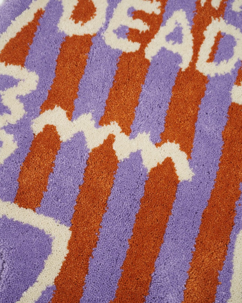 Purple Brain Dead Logo Head Striped Rug | USA OAMX73521