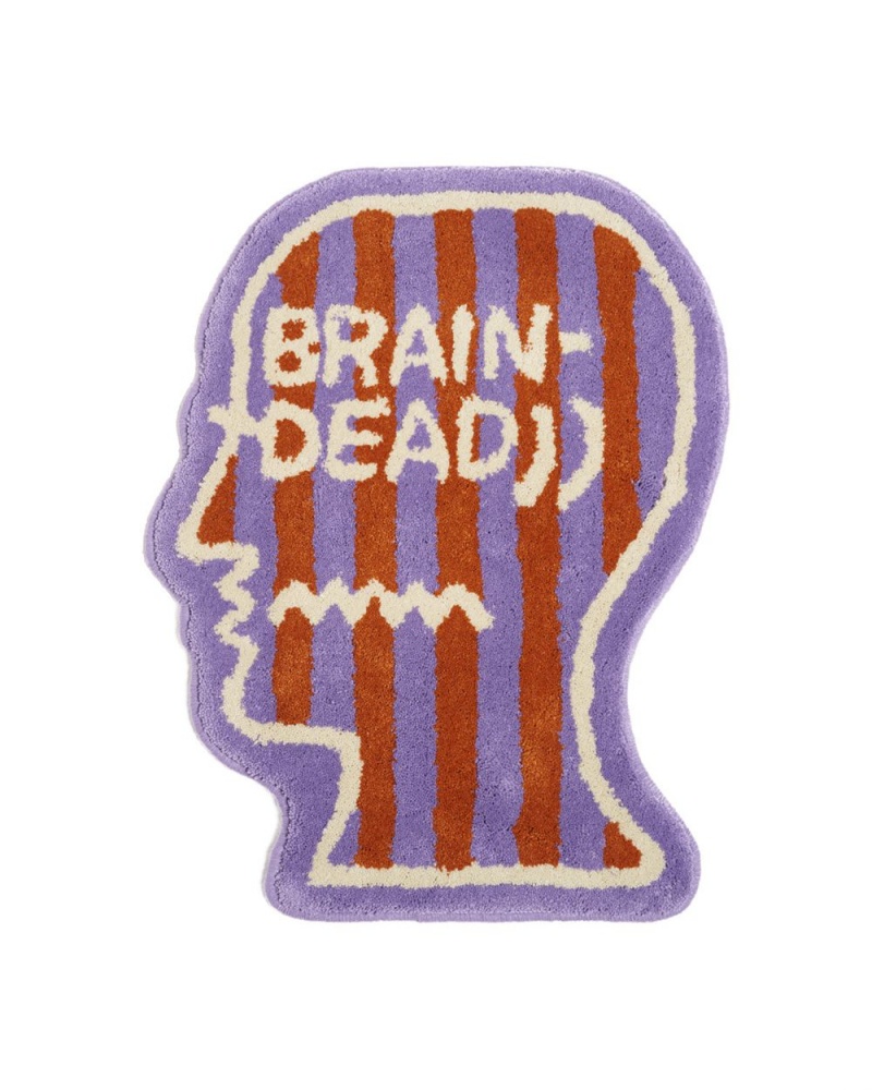 Purple Brain Dead Logo Head Striped Rug | USA OAMX73521