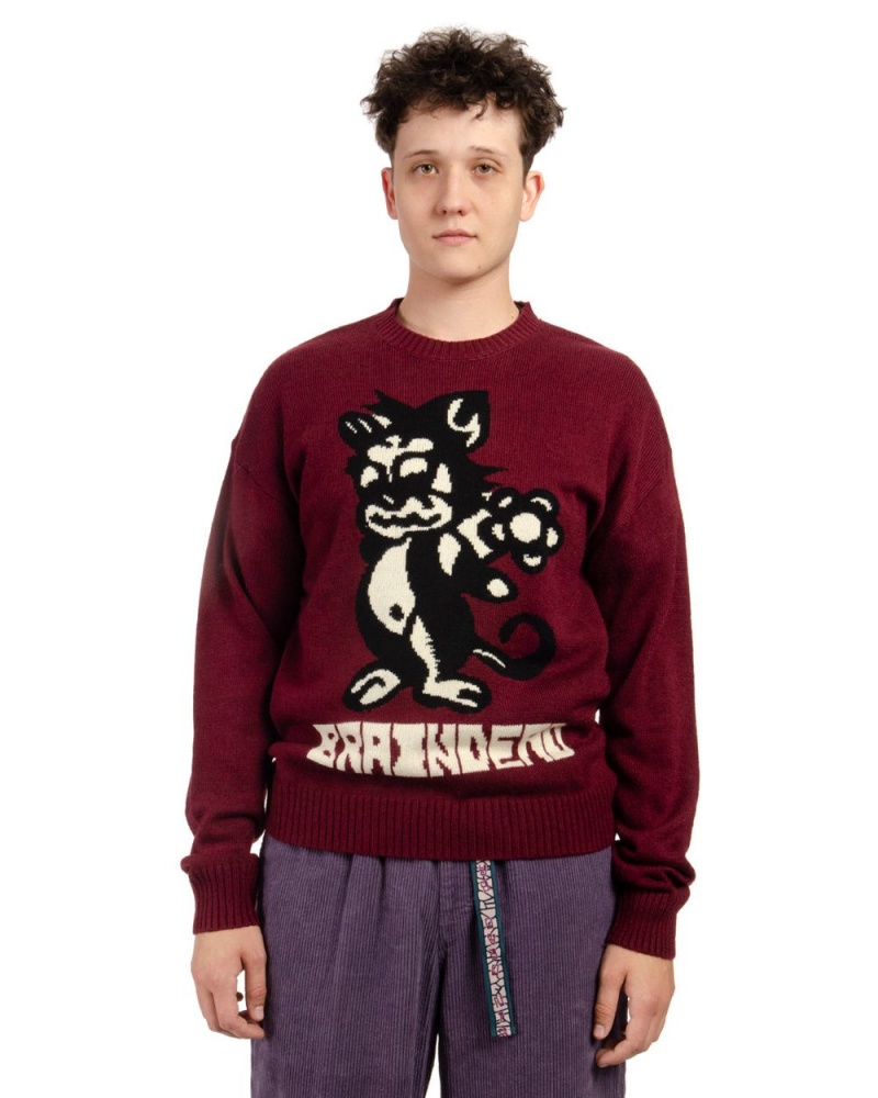 Purple Brain Dead Meow Knit Sweater | USA ZTLM16527