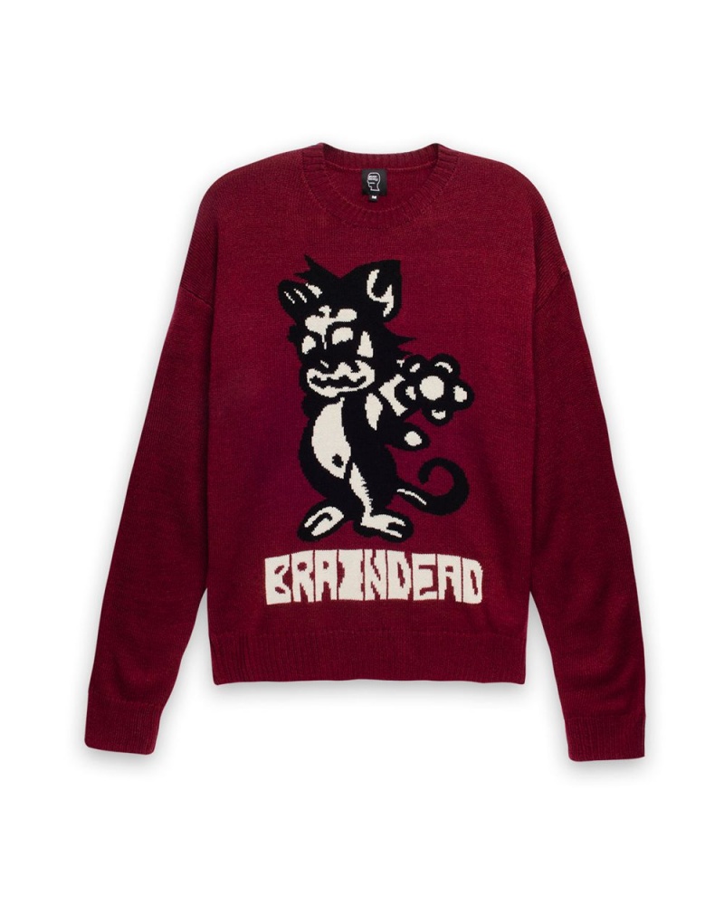 Purple Brain Dead Meow Knit Sweater | USA ZTLM16527