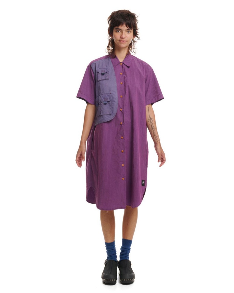 Purple Brain Dead Nylon Utility Shirt Dress | USA TFMI95473