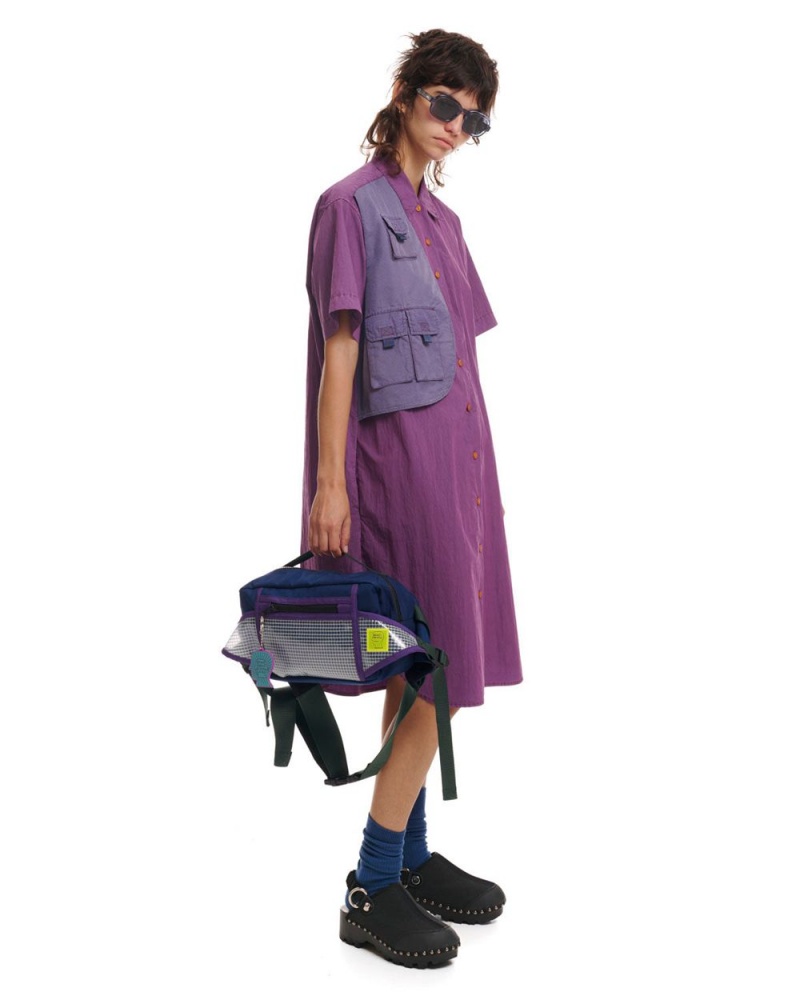 Purple Brain Dead Nylon Utility Shirt Dress | USA TFMI95473