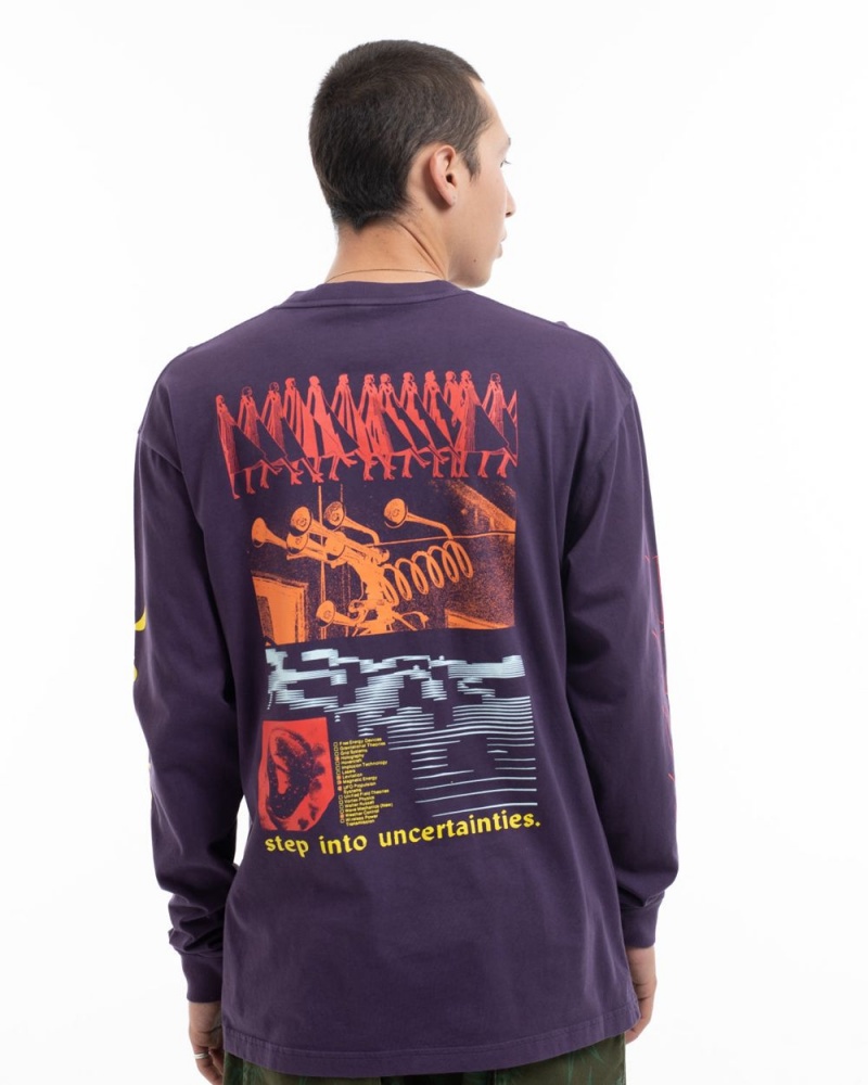 Purple Brain Dead Uncertainties Long Sleeve T-Shirt | USA JHMR40531