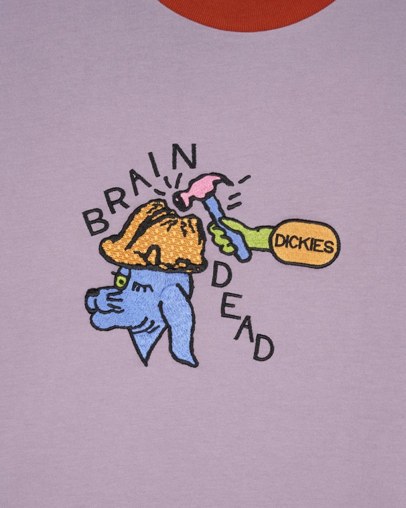 Purple Grey Brain Dead Dickies Hard Hat Embroidered Ringer T-Shirt | USA EYHN36410