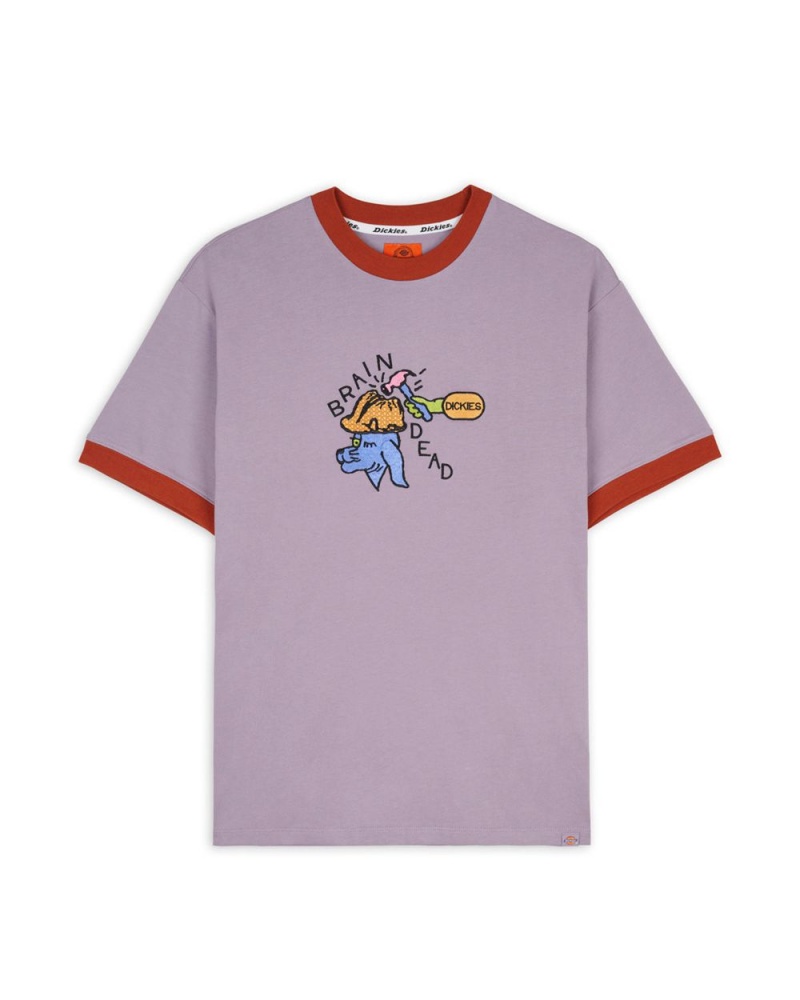 Purple Grey Brain Dead Dickies Hard Hat Embroidered Ringer T-Shirt | USA EYHN36410