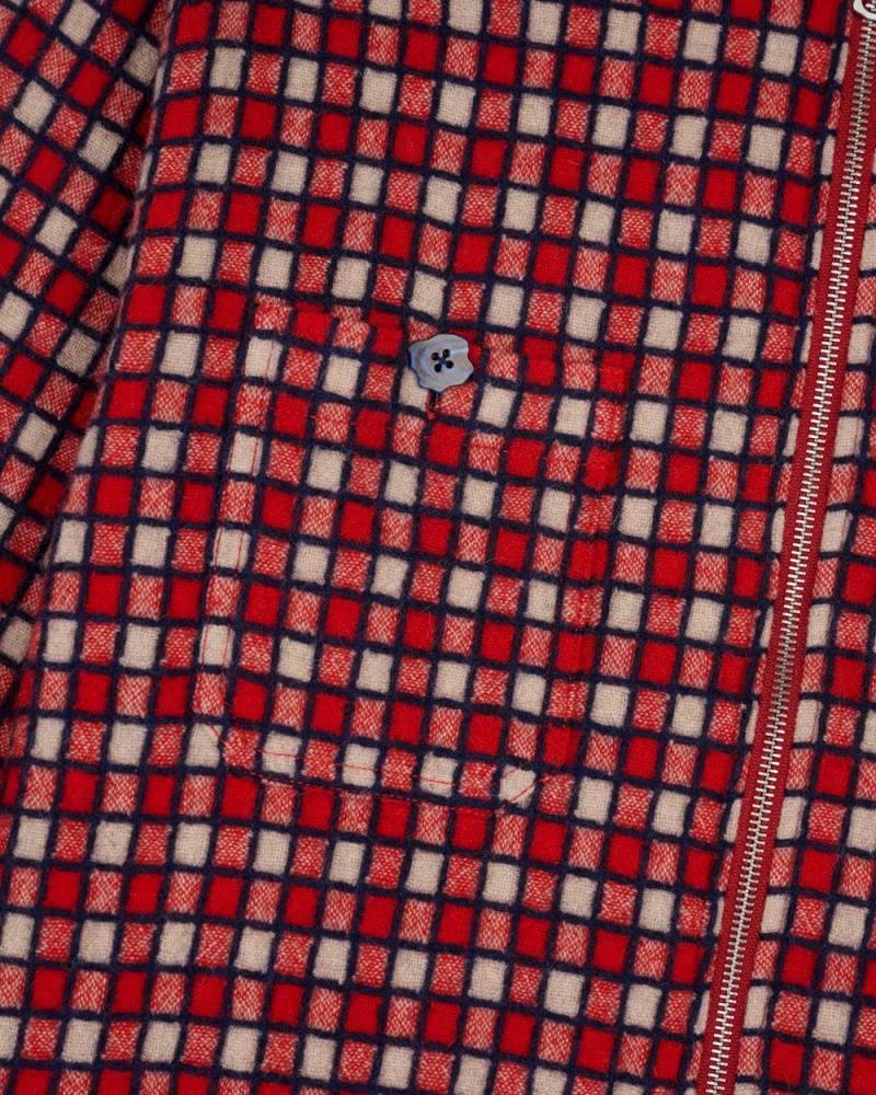 Red Brain Dead Check Mate Flannel Zip Shirt | USA LUOM75486