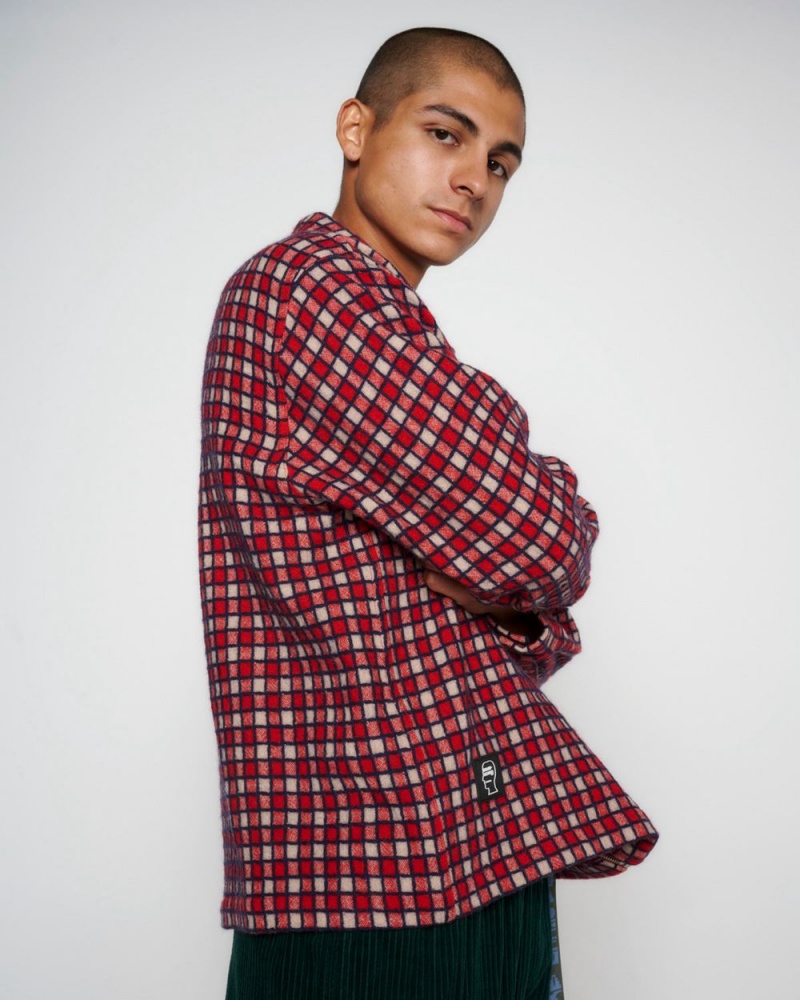 Red Brain Dead Check Mate Flannel Zip Shirt | USA LUOM75486