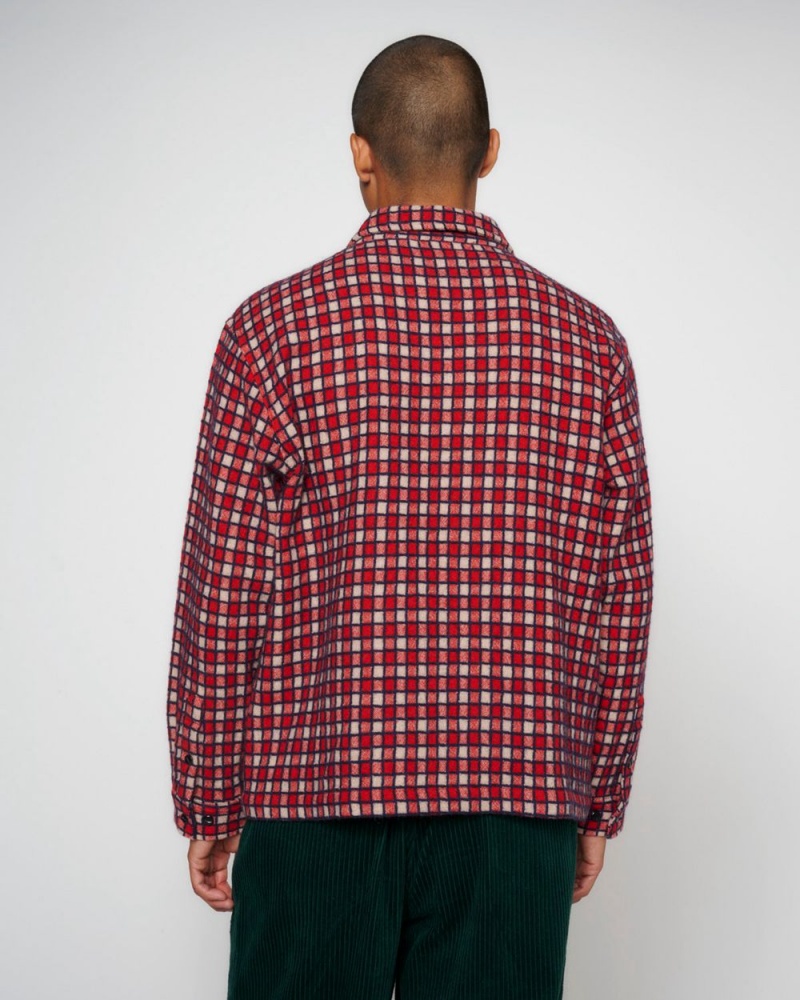 Red Brain Dead Check Mate Flannel Zip Shirt | USA LUOM75486