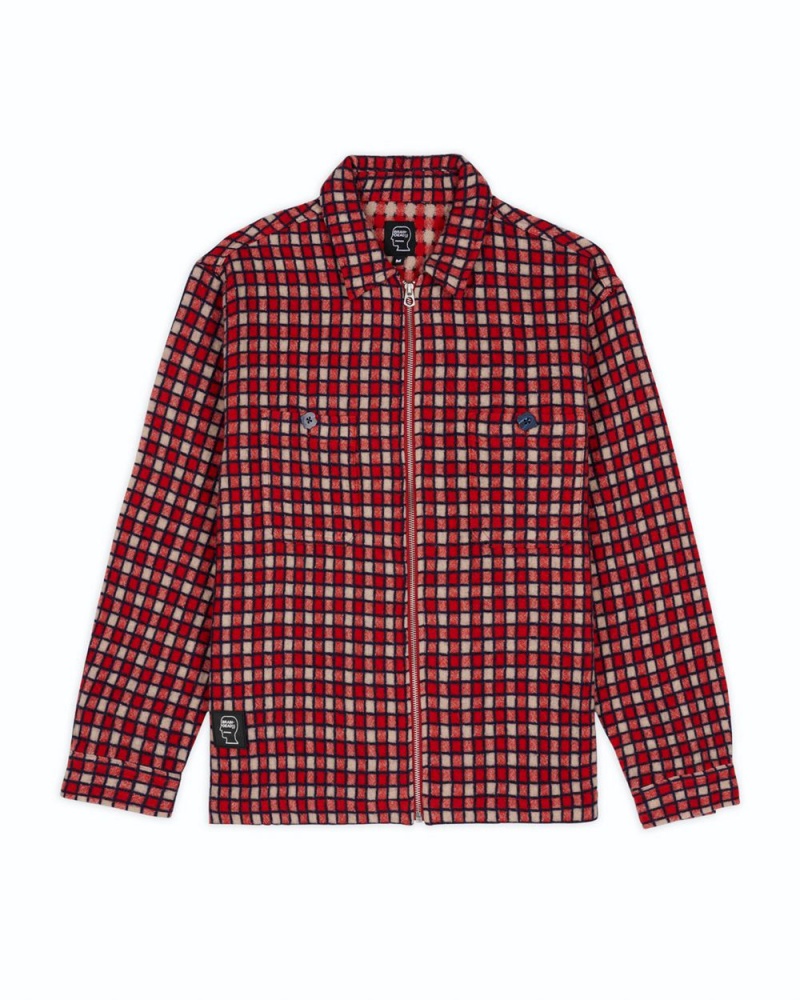 Red Brain Dead Check Mate Flannel Zip Shirt | USA LUOM75486