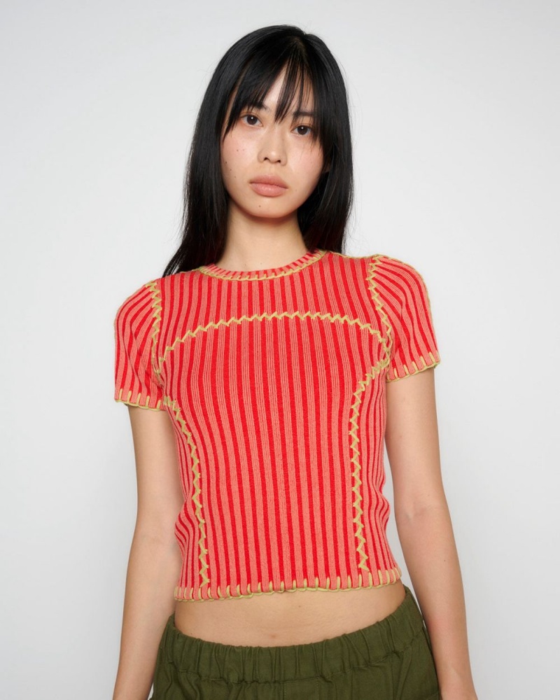 Red Brain Dead Mariel Sport Knit Shirt | USA TWEA23746