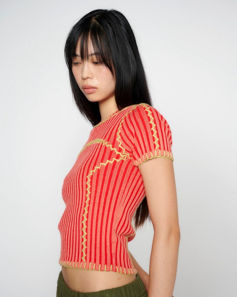 Red Brain Dead Mariel Sport Knit Shirt | USA TWEA23746