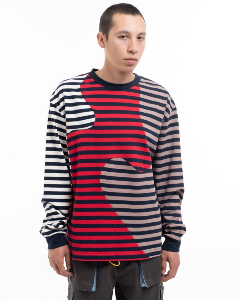 Red Brain Dead Organic Paneled Stripe Long Sleeve T-Shirt | USA DQSY17542