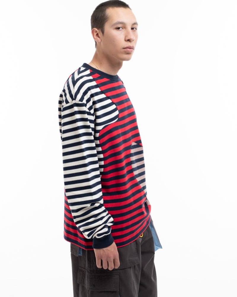 Red Brain Dead Organic Paneled Stripe Long Sleeve T-Shirt | USA DQSY17542