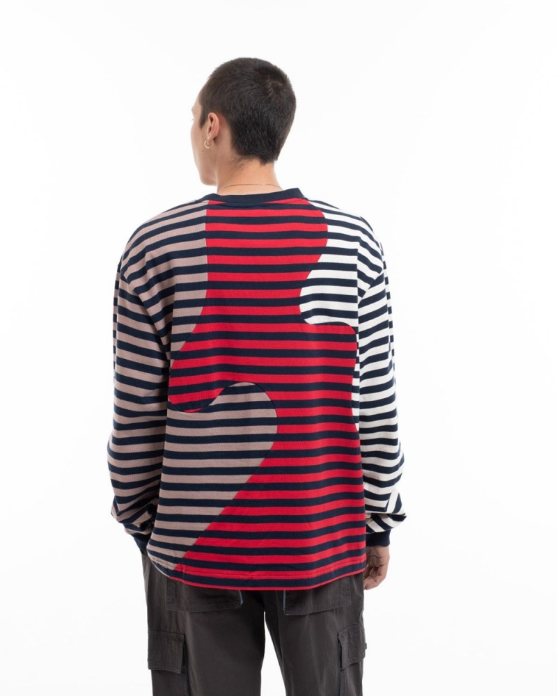 Red Brain Dead Organic Paneled Stripe Long Sleeve T-Shirt | USA DQSY17542