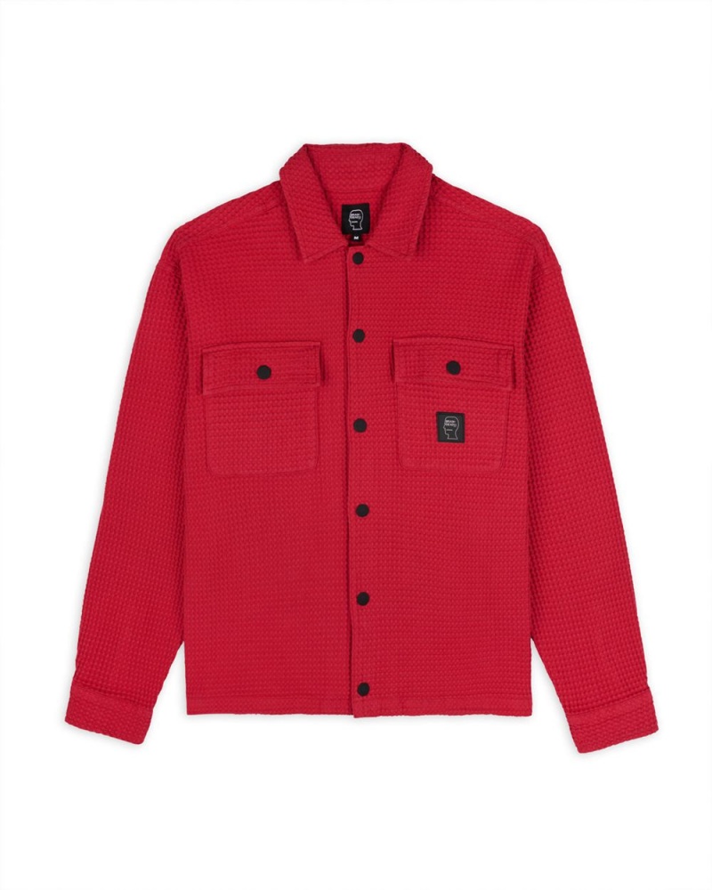 Red Brain Dead Waffle Snap Front Shirt | USA NPFH14709