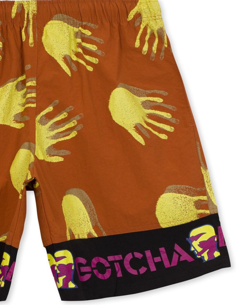 Red Brain Dead X Gotcha Hands Paneled Trunk Shorts | USA WKOL60459