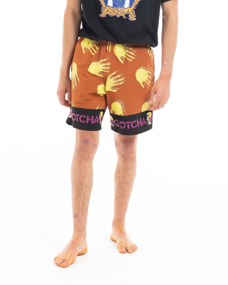 Red Brain Dead X Gotcha Hands Paneled Trunk Shorts | USA WKOL60459