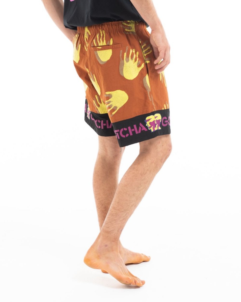 Red Brain Dead X Gotcha Hands Paneled Trunk Shorts | USA WKOL60459