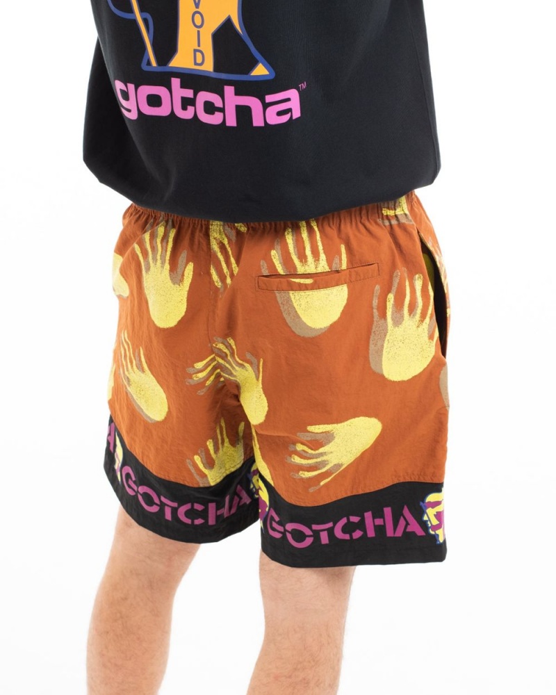 Red Brain Dead X Gotcha Hands Paneled Trunk Shorts | USA WKOL60459