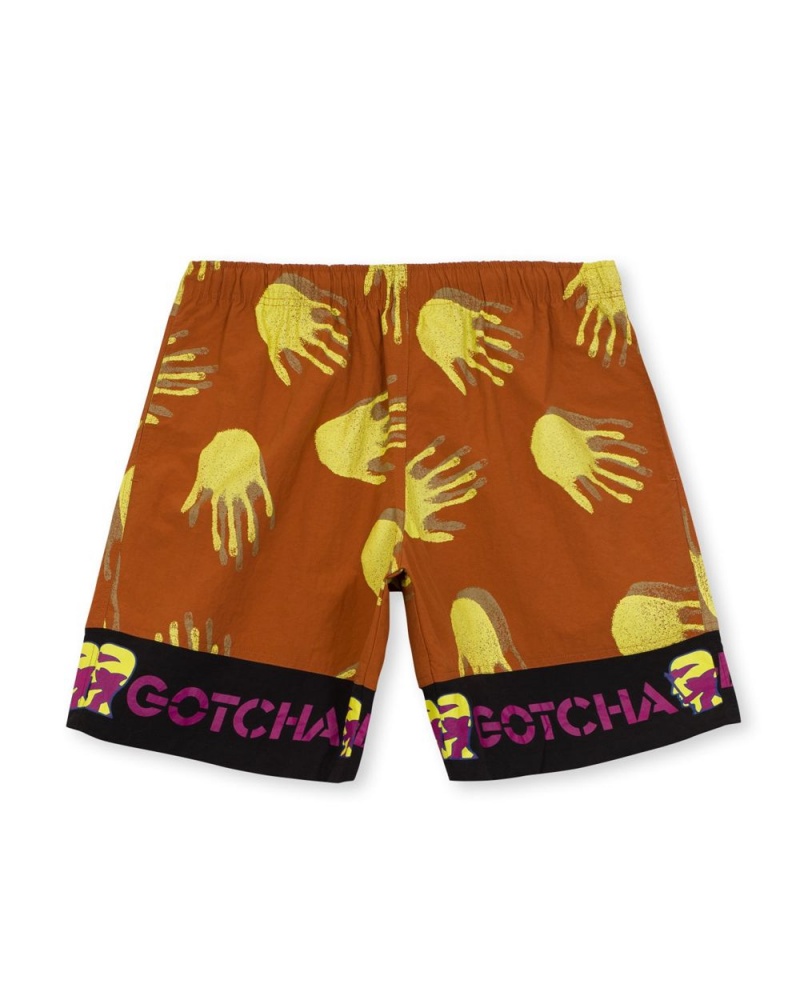 Red Brain Dead X Gotcha Hands Paneled Trunk Shorts | USA WKOL60459