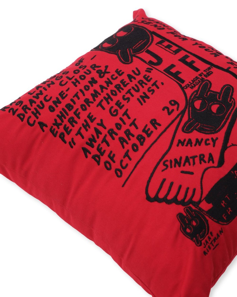 Red Brain Dead X Ray Johnson Embroidered Couch Cushion Pillow Homeware | USA RTDA93875