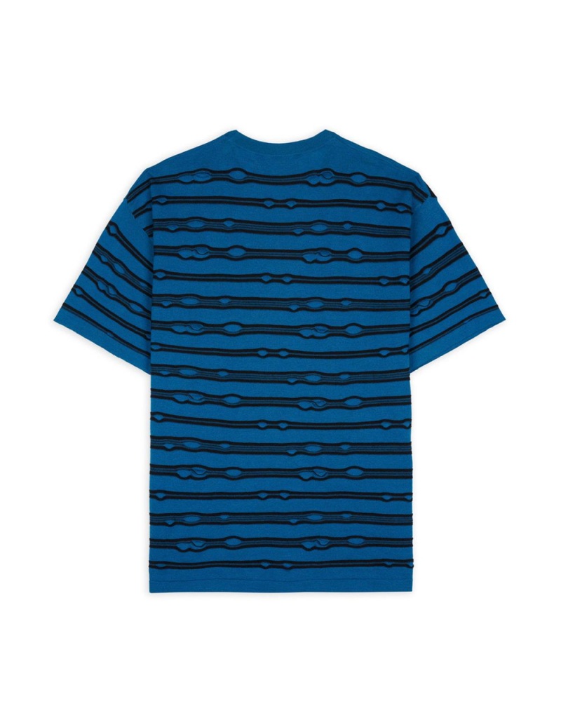 Turquoise Brain Dead Puckered Striped T-Shirt | USA KSEY92830