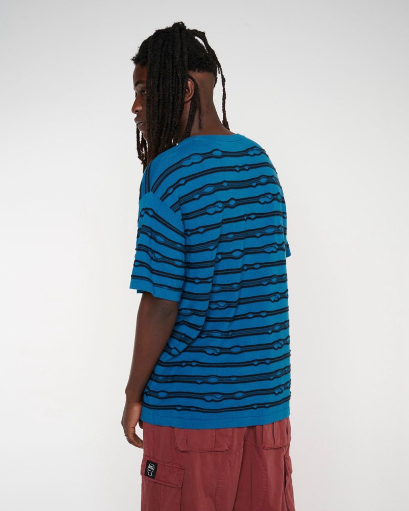 Turquoise Brain Dead Puckered Striped T-Shirt | USA KSEY92830