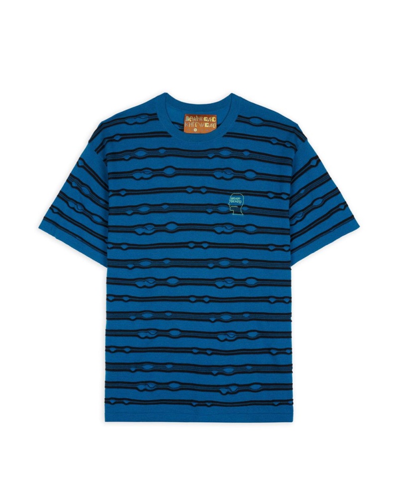 Turquoise Brain Dead Puckered Striped T-Shirt | USA KSEY92830