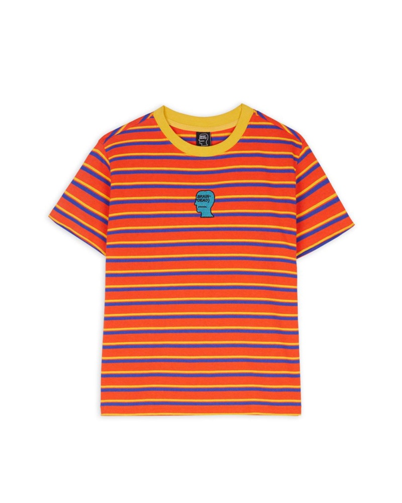 Turquoise Brain Dead Striped Baby Tee T-Shirt | USA OXUC84560