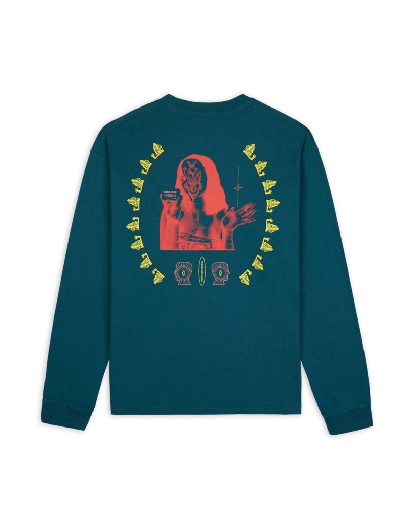 Turquoise Brain Dead Visions Club Long Sleeve T-Shirt | USA RLNP73086