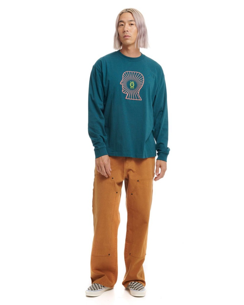 Turquoise Brain Dead Visions Club Long Sleeve T-Shirt | USA RLNP73086