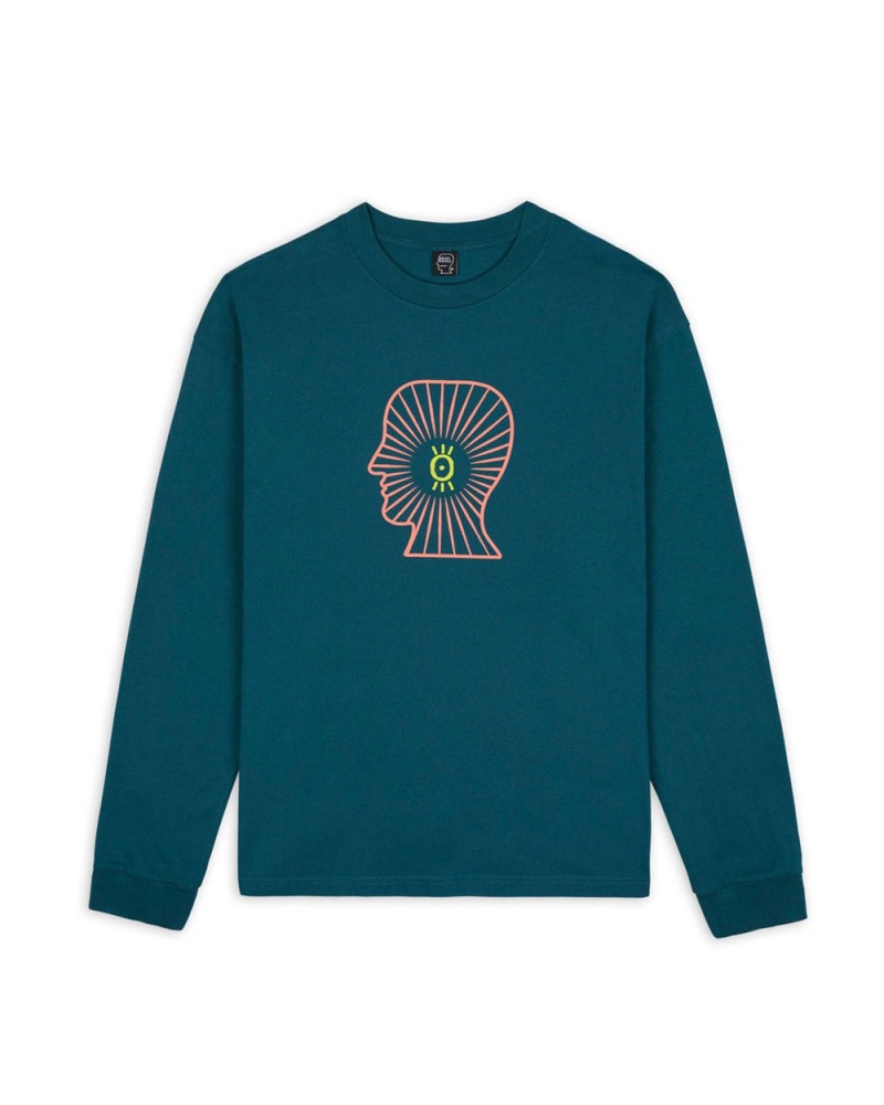 Turquoise Brain Dead Visions Club Long Sleeve T-Shirt | USA RLNP73086