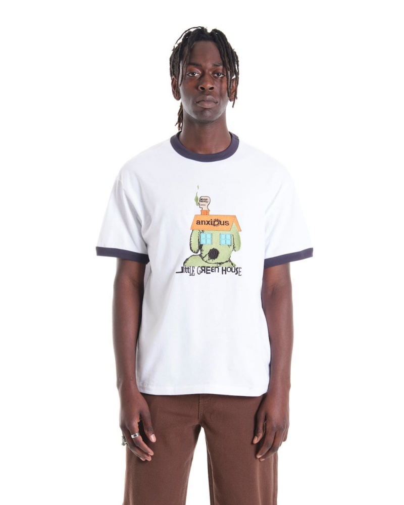 White Brain Dead Anxious Ringer T-Shirt | USA LKCP49587