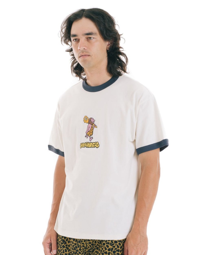 White Brain Dead Barbarian Short Sleeve Ringer T-Shirt | USA TJDN98120