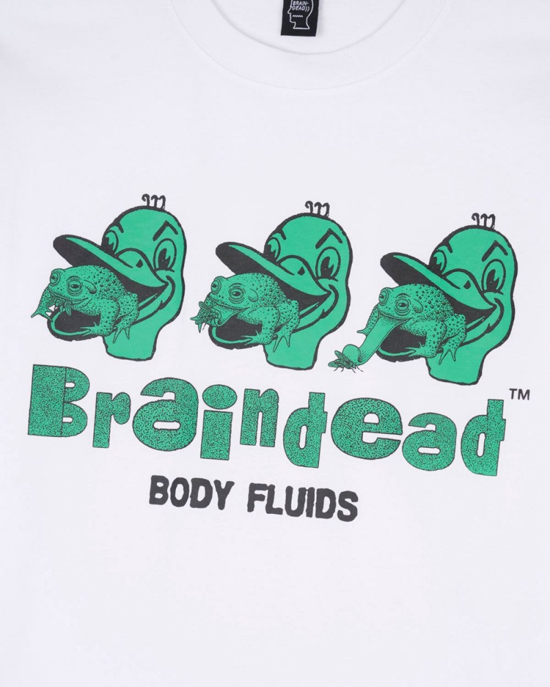 White Brain Dead Body Fluids T-Shirt | USA XEWM37269