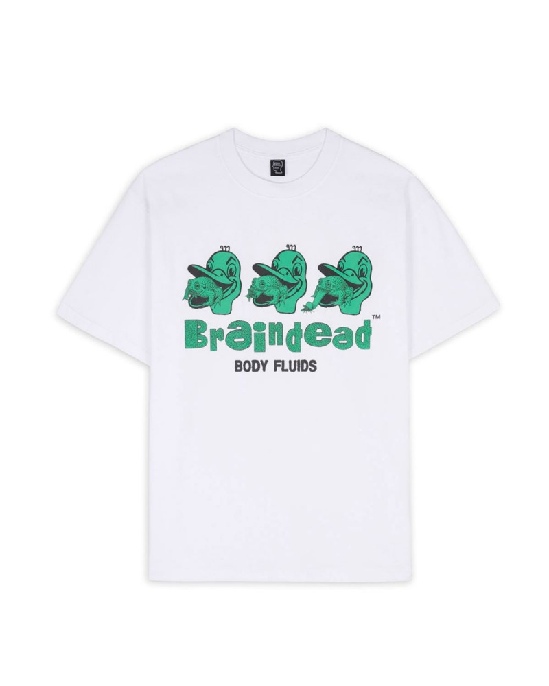 White Brain Dead Body Fluids T-Shirt | USA XEWM37269