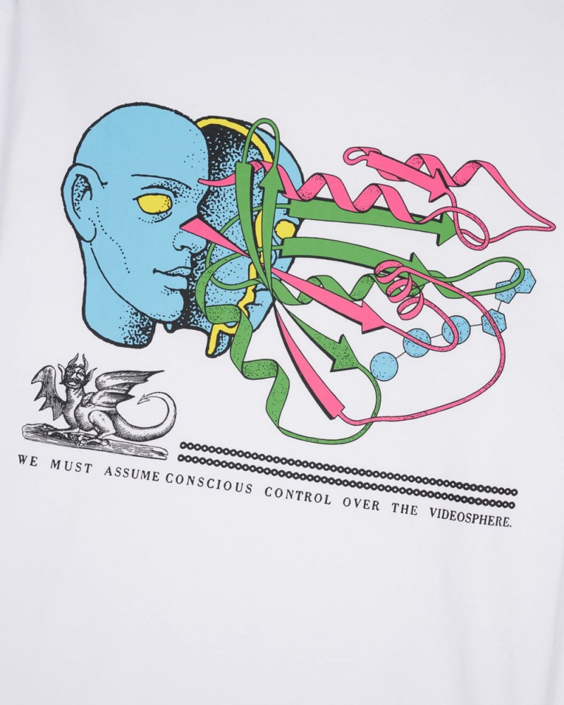 White Brain Dead Conscious Control Long Sleeve T-Shirt | USA KDZC17290