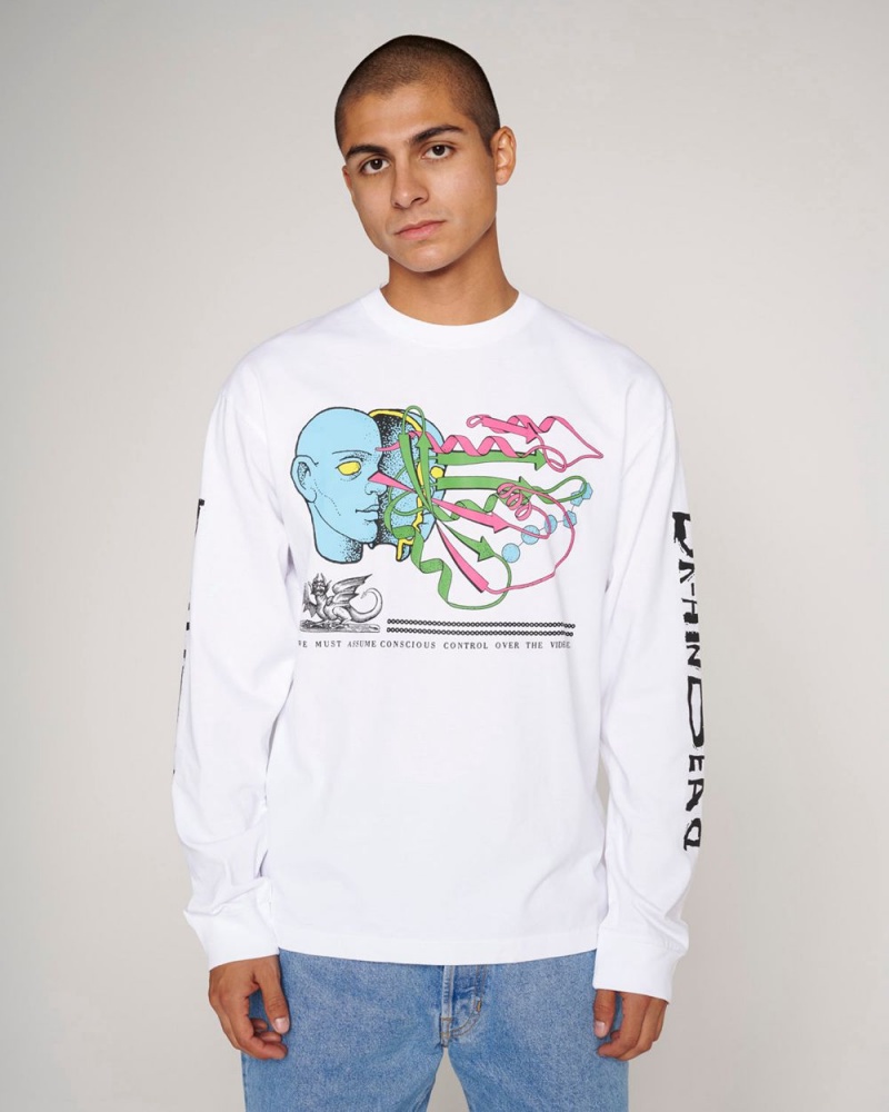 White Brain Dead Conscious Control Long Sleeve T-Shirt | USA KDZC17290