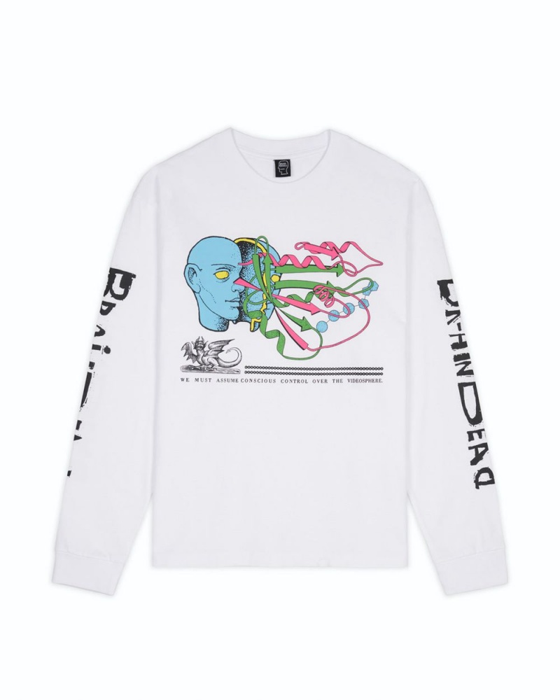 White Brain Dead Conscious Control Long Sleeve T-Shirt | USA KDZC17290