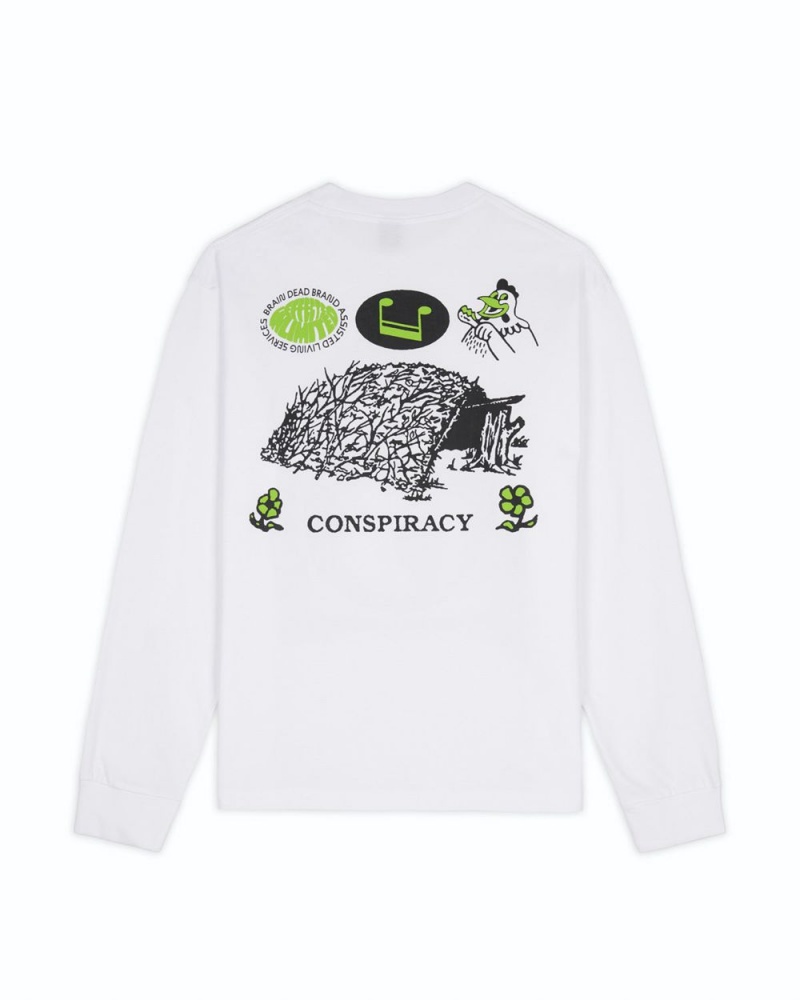 White Brain Dead Conspiracy Long Sleeve T-Shirt | USA RJPC49367