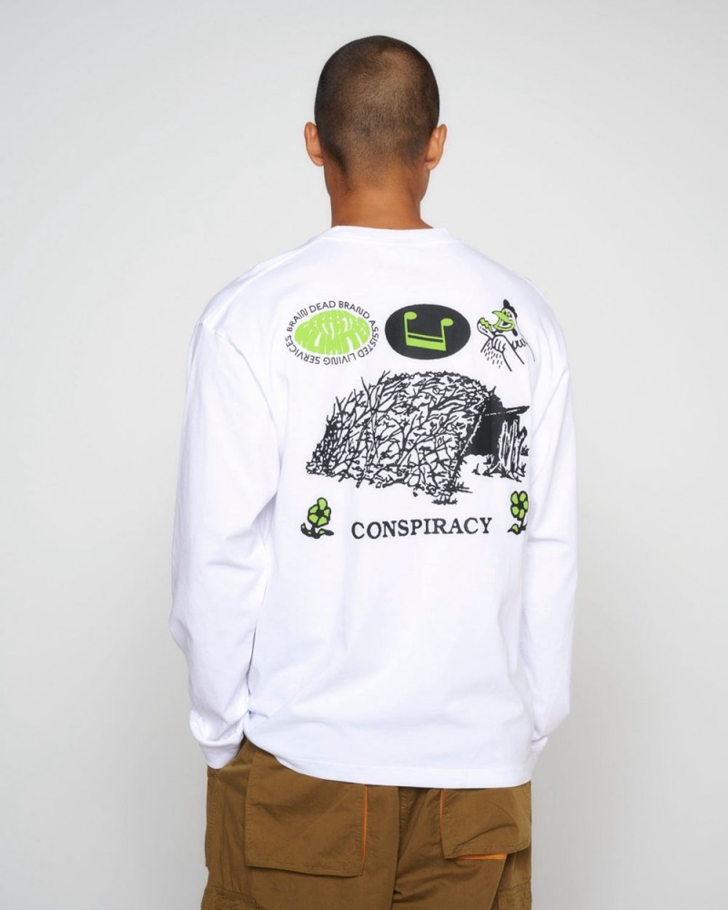 White Brain Dead Conspiracy Long Sleeve T-Shirt | USA RJPC49367