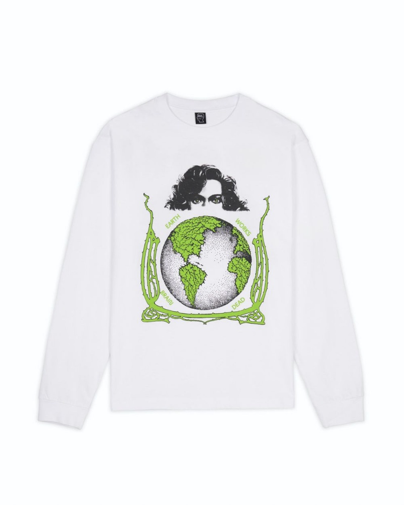 White Brain Dead Conspiracy Long Sleeve T-Shirt | USA RJPC49367