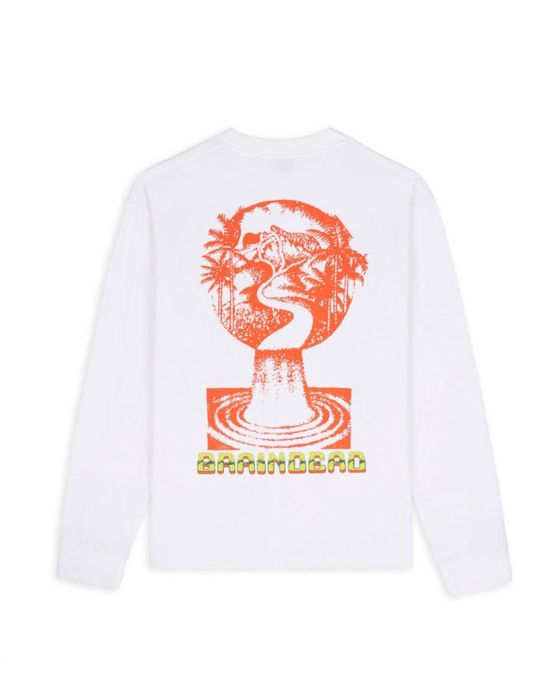 White Brain Dead Global Streams Long Sleeve T-Shirt | USA JXOA79250