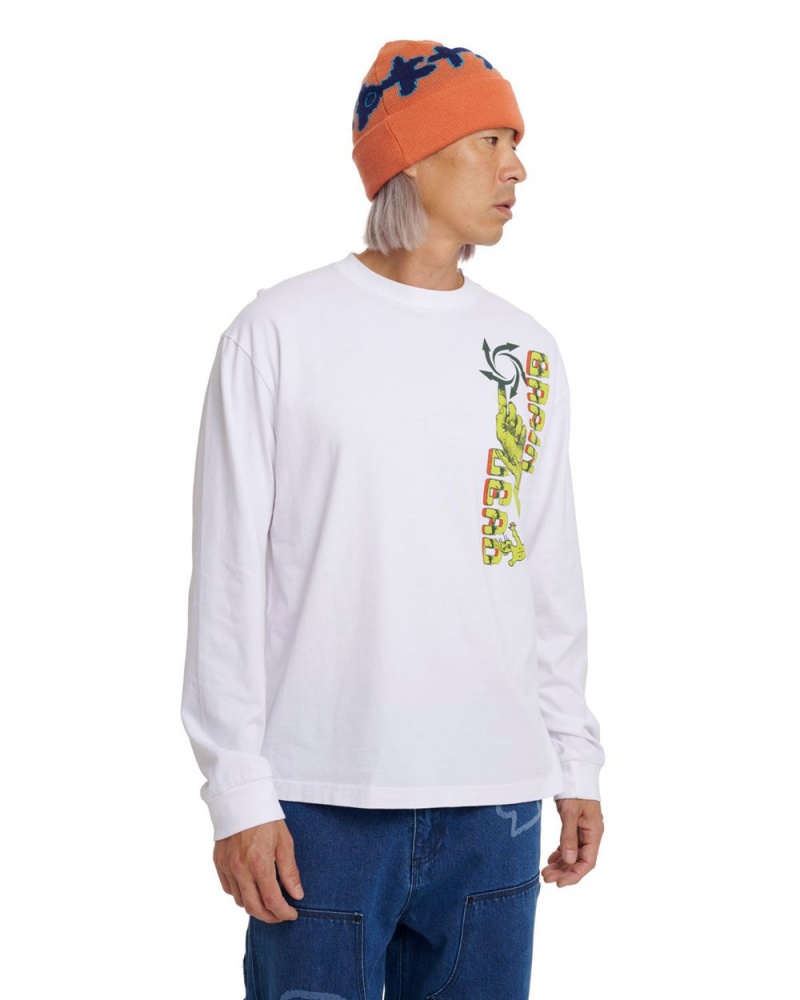 White Brain Dead Global Streams Long Sleeve T-Shirt | USA JXOA79250