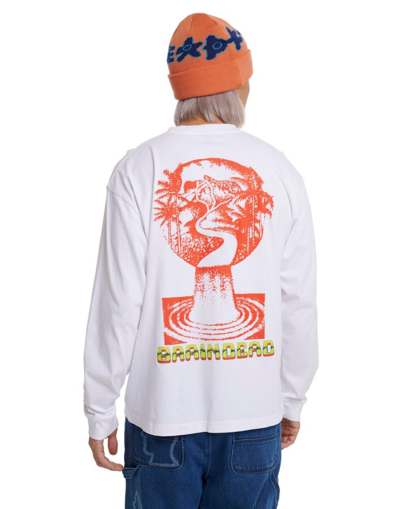 White Brain Dead Global Streams Long Sleeve T-Shirt | USA JXOA79250