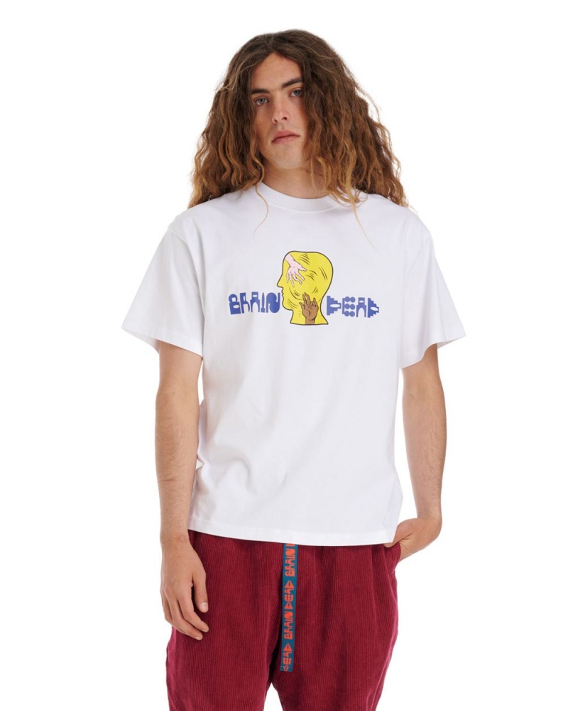 White Brain Dead Handheld T-Shirt | USA ENQK02786